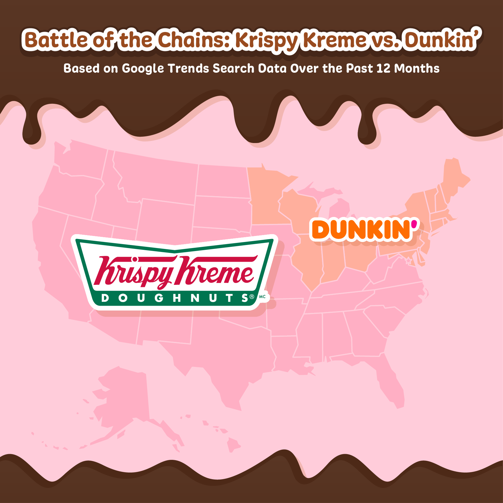 Map depicting which states prefer Krispy Kreme over Dunkin’.