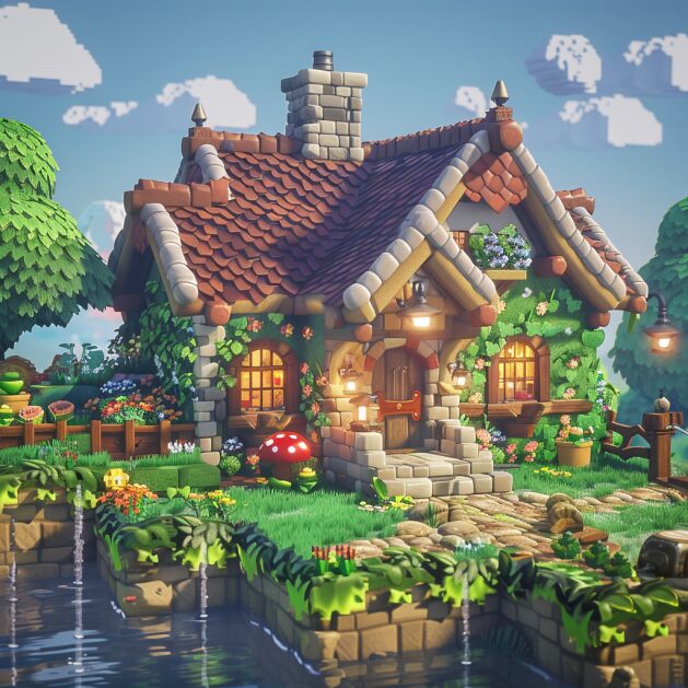 An AI-generated image of a home in Michigan if it was in Super Mario’s world, pulling influence from Arts and Crafts style homes and Mushroom Kingdom.