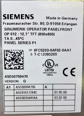 Siemens 6FC5203-0AF02-0AA1 operador Sinumerik panelfront ne #220015 12.1" TFT